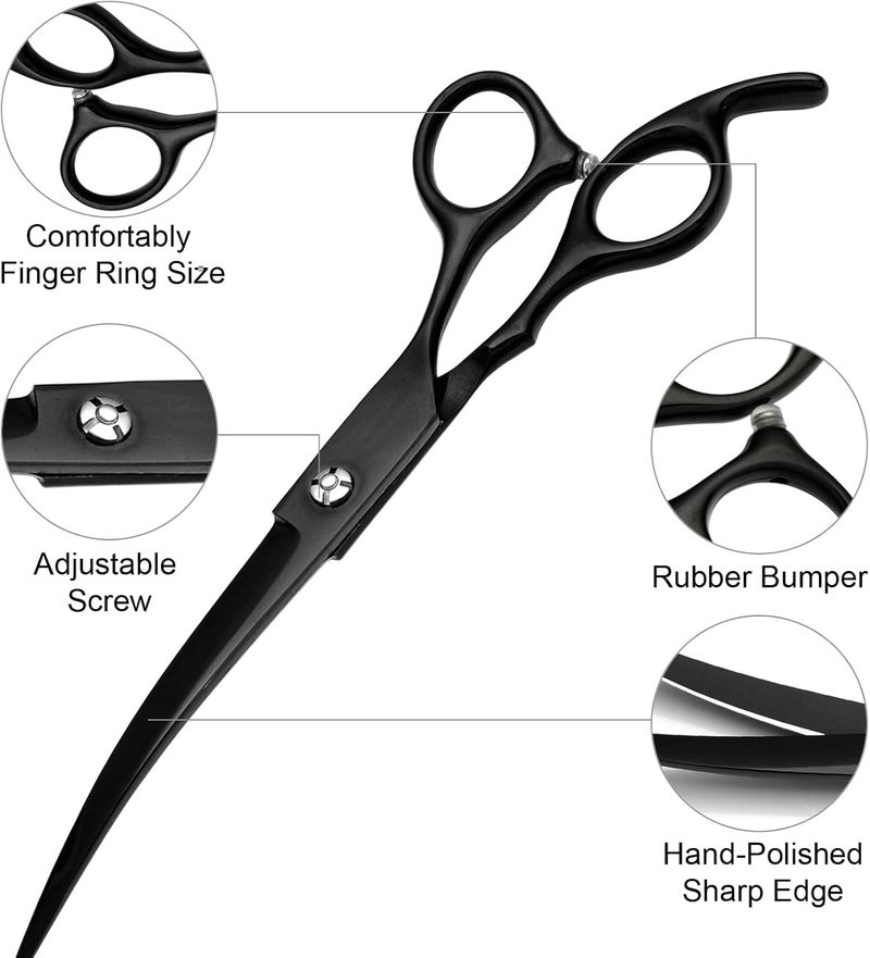FAIGEO Professional Dog Grooming Scissors Set Stainless Steel Dog Grooming Kit - Thinning, Curved Scissors and Comb for Cat Pet (Black 5 in1) - Image 2